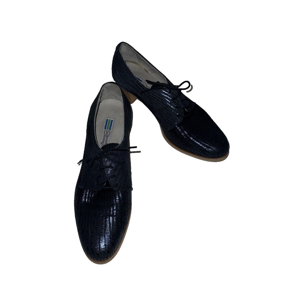 Handmade blue shiny oxford woman's lace size 10 Arnold Chugrin BOHO Y2K